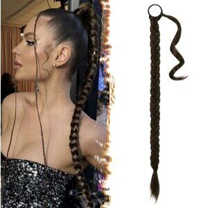 BARSDAR 34 Inch Long Braided Ponytail Extension with Hair Tie - Straight Sleek
